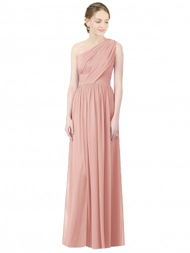 Erschwingliche A-Linien Eine-Schulter Chiffon Lange Brautjungfernkleider