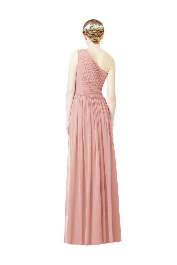 Erschwingliche A-Linien Eine-Schulter Chiffon Lange Brautjungfernkleider