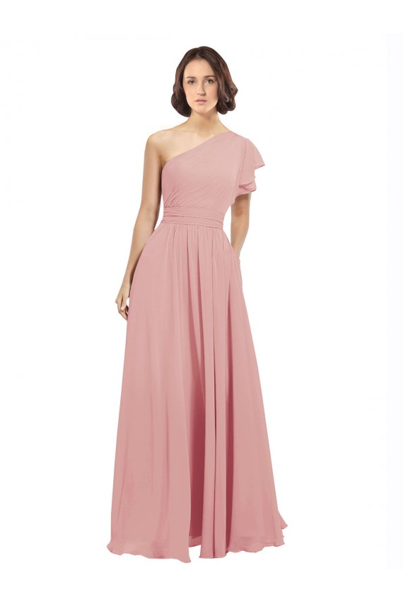 Erschwingliche A-Linien Eine-Schulter Chiffon Lange Brautjungfernkleider
