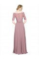 Erschwingliche A-Linien Off-Schulter Chiffon Spitze Lange Brautjungfernkleider / Abiballkleider