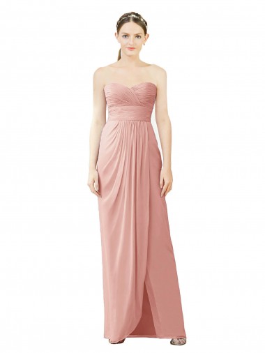 Erschwingliche A-Linien Trägerlos Chiffon Lange Brautjungfernkleider