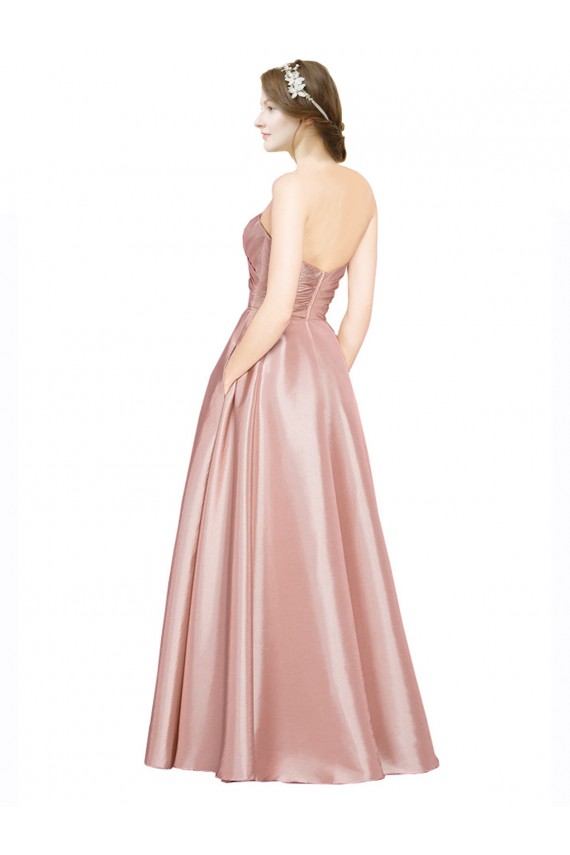 Erschwingliche A-Linien Trägerlos Stretch-Satin Lange Formale Brautjungfernkleider / Abendkleider / Abiballkleider