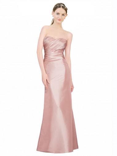 Erschwingliche A-Linien Trägerlos Stretch-Satin Lange Formale Brautjungfernkleider / Abendkleider / Abiballkleider
