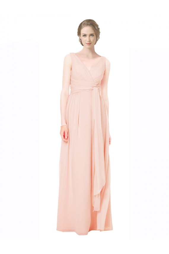 Erschwingliche A-Linien V-Ausschnitt Chiffon Lange Brautjungfernkleider