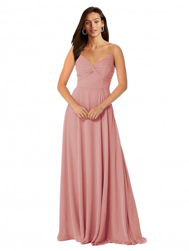 Erschwingliche A-Linien V-Ausschnitt Chiffon Lange Brautjungfernkleider