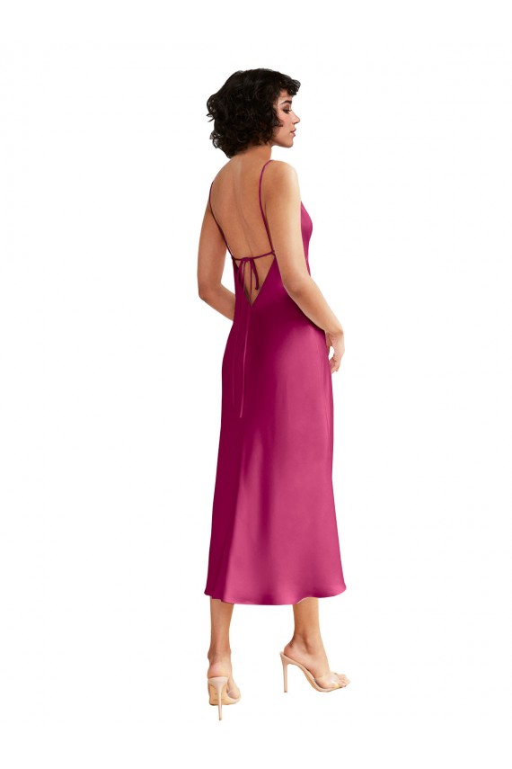 Erschwingliche A-Linien V-Ausschnitt Midi Stretch-Satin Kurze Formale Brautjungfernkleider / Abendkleider / Abiballkleider / Cocktailkleider / Heimkehr Kleider