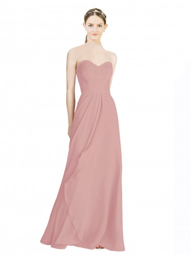 Erschwingliche Altrosa A-Linien Chiffon Lange Brautjungfernkleider