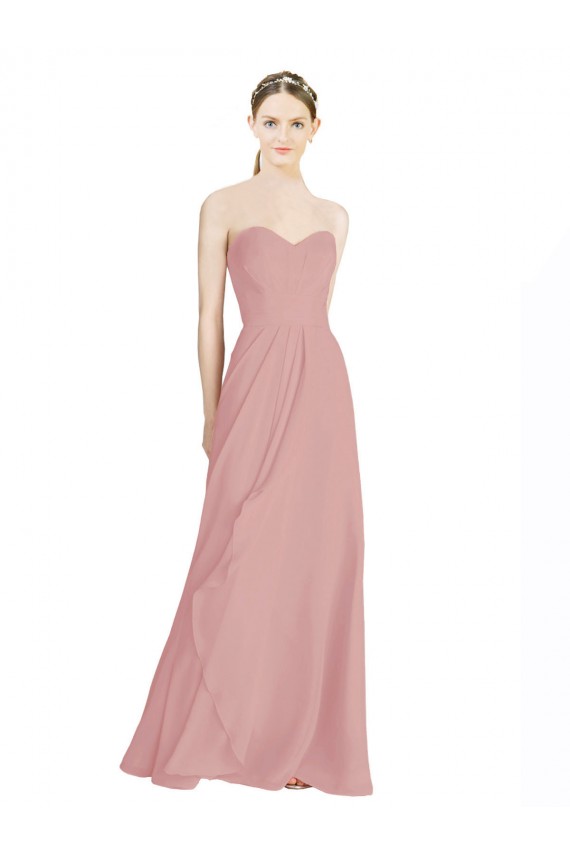 Erschwingliche Altrosa A-Linien Chiffon Lange Brautjungfernkleider