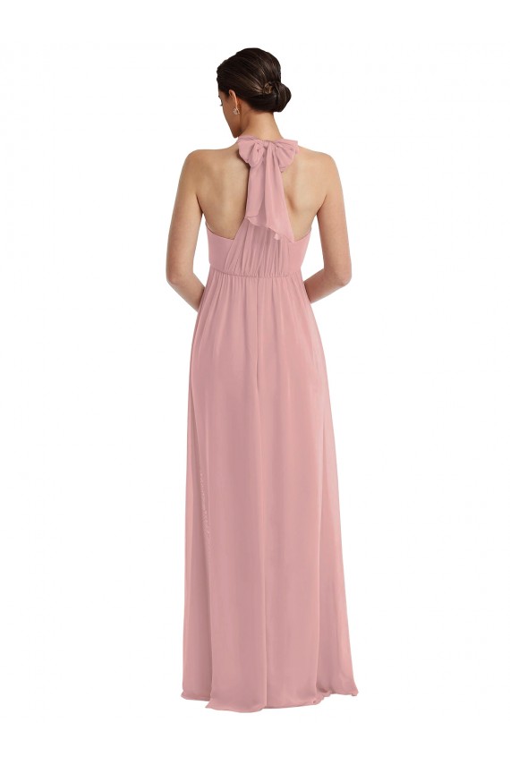 Erschwingliche Altrosa A-Linien Neckholder Chiffon Lange Brautjungfernkleider