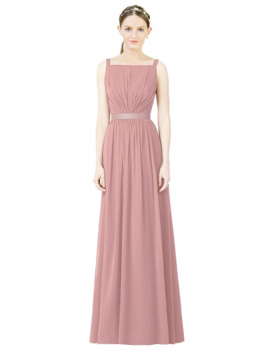 Erschwingliche Altrosa A-Linien Stehkragen Ausschnitt Chiffon Lange Brautjungfernkleider