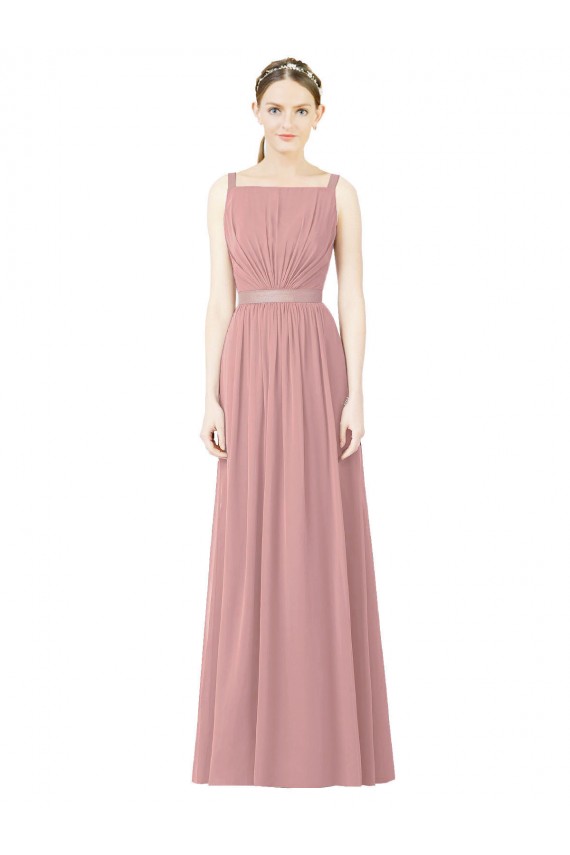 Erschwingliche Altrosa A-Linien Stehkragen Ausschnitt Chiffon Lange Brautjungfernkleider