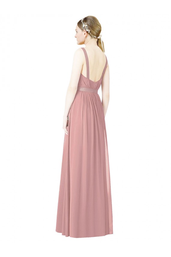 Erschwingliche Altrosa A-Linien Stehkragen Ausschnitt Chiffon Lange Brautjungfernkleider