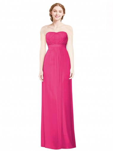 Erschwingliche Azalee A-Linien Trägerlos Chiffon Lange Brautjungfernkleider