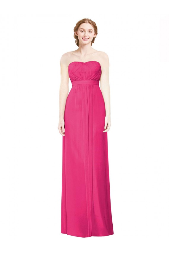 Erschwingliche Azalee A-Linien Trägerlos Chiffon Lange Brautjungfernkleider