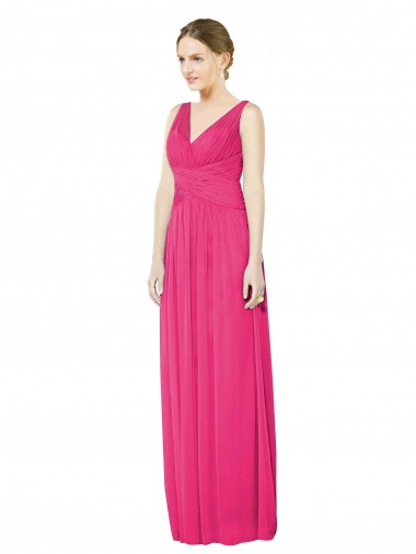 Erschwingliche Azalee A-Linien V-Ausschnitt Chiffon Lange Brautjungfernkleider