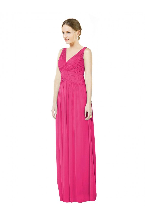 Erschwingliche Azalee A-Linien V-Ausschnitt Chiffon Lange Brautjungfernkleider
