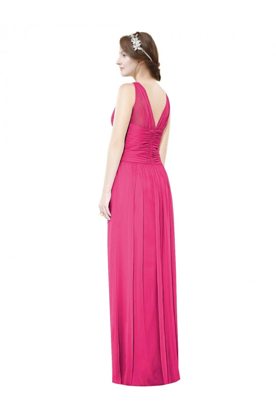 Erschwingliche Azalee A-Linien V-Ausschnitt Chiffon Lange Brautjungfernkleider