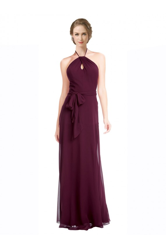 Erschwingliche Burgunderrot A-Linien Spaghetti-Träger Neckholder Chiffon Lange Brautjungfernkleider