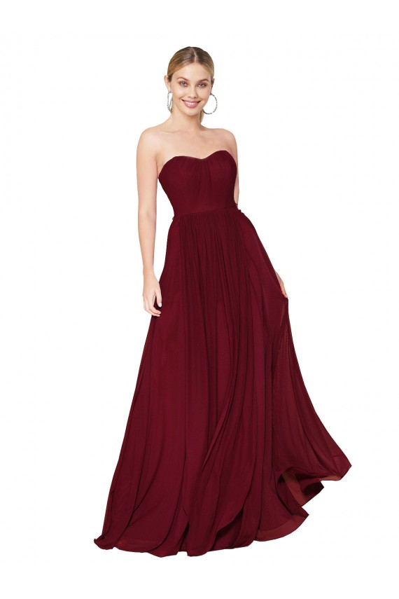 Erschwingliche Burgunderrot A-Linien Trägerlos Chiffon Lange Formale Brautjungfernkleider / Abendkleider / Abiballkleider
