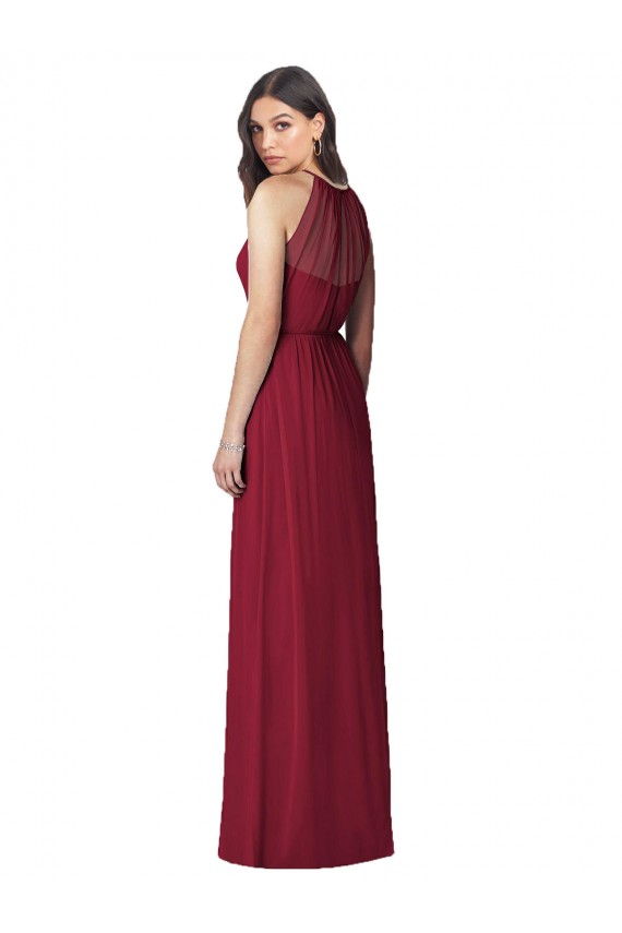 Erschwingliche Burgunderrot Trompete Neckholder Chiffon Lange Brautjungfernkleider