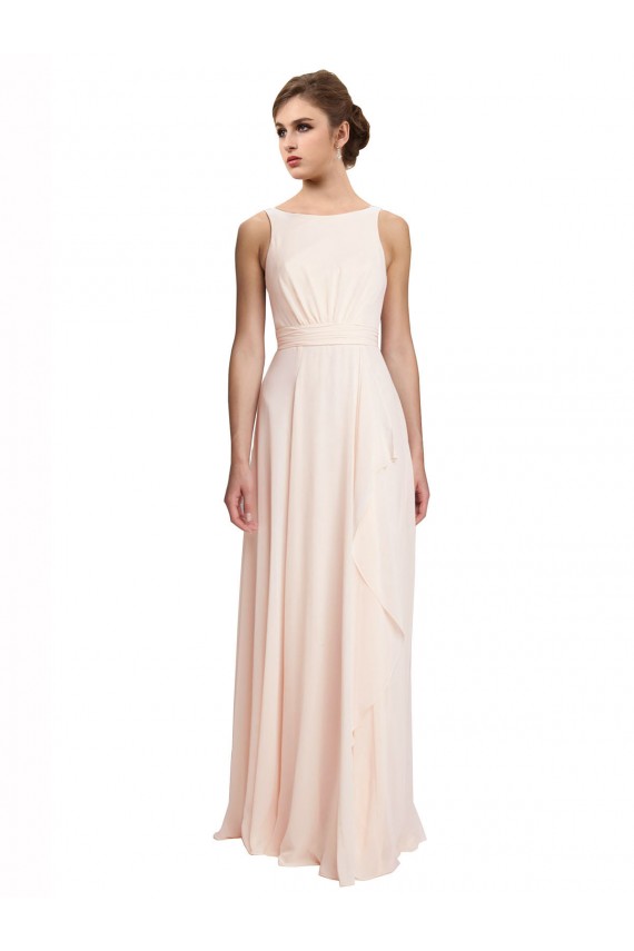Erschwingliche Creme Rosa A-Linien Stehkragen Ausschnitt Chiffon Lange Brautjungfernkleider