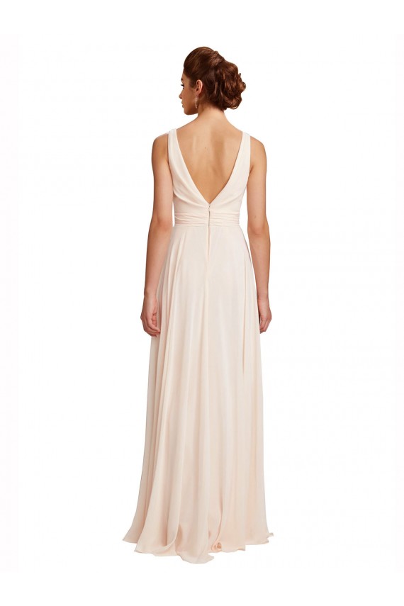 Erschwingliche Creme Rosa A-Linien Stehkragen Ausschnitt Chiffon Lange Brautjungfernkleider