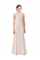 Erschwingliche Creme Rosa A-Linien Stehkragen Ausschnitt Chiffon Lange Brautjungfernkleider