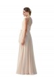 Erschwingliche Creme Rosa A-Linien Stehkragen Ausschnitt Chiffon Lange Brautjungfernkleider