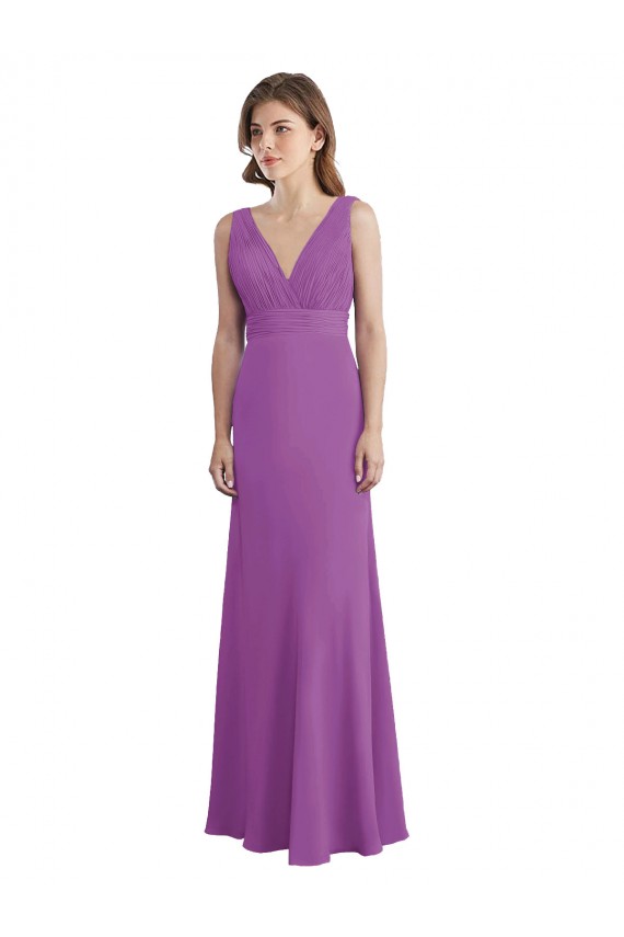 Erschwingliche Dahlie A-Linien V-Ausschnitt Chiffon Lange Brautjungfernkleider