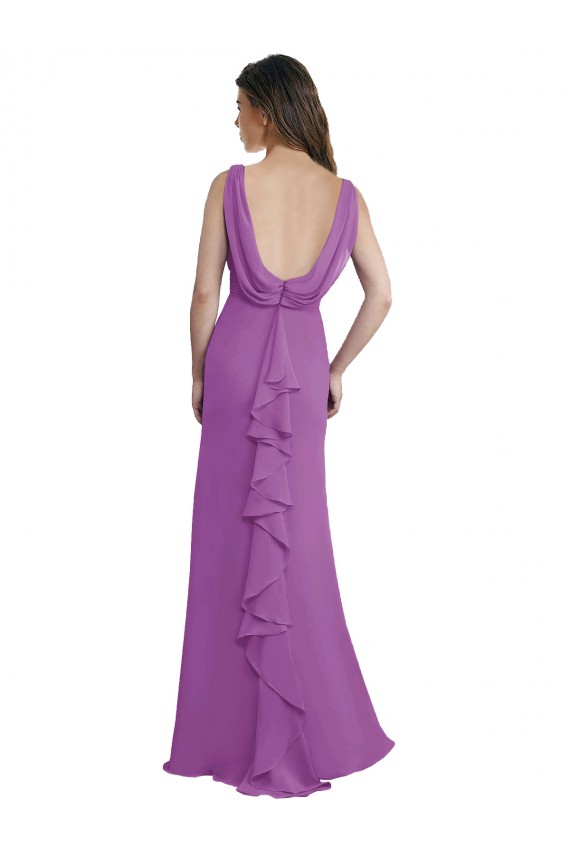 Erschwingliche Dahlie A-Linien V-Ausschnitt Chiffon Lange Brautjungfernkleider