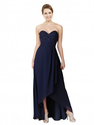 Erschwingliche Dunkelmarine A-Linien Chiffon Lange Brautjungfernkleider
