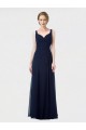 Erschwingliche Dunkelmarine A-Linien Chiffon Lange Brautjungfernkleider