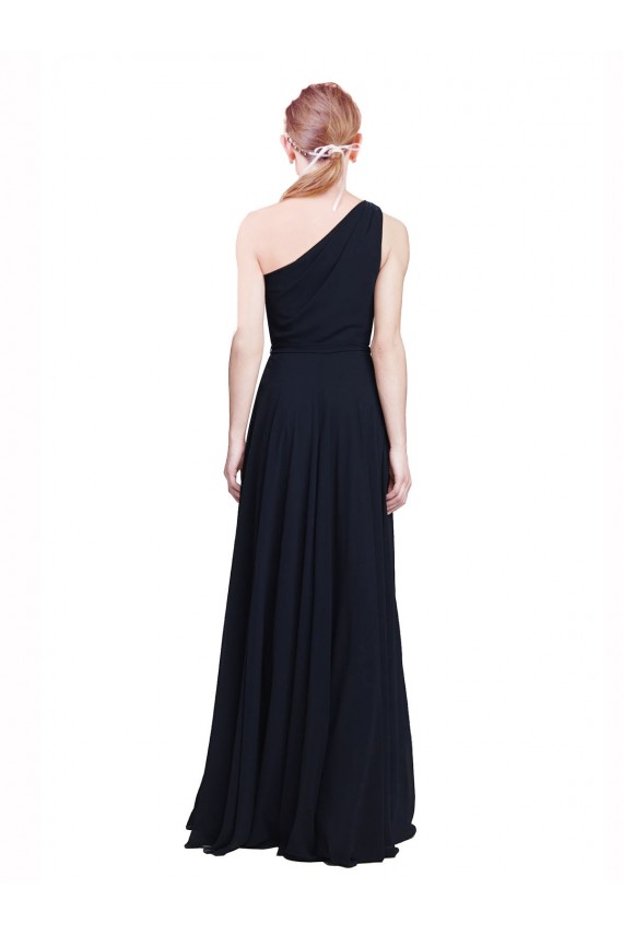 Erschwingliche Dunkelmarine A-Linien Eine-Schulter Chiffon Lange Brautjungfernkleider