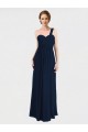 Erschwingliche Dunkelmarine A-Linien Eine-Schulter Chiffon Lange Brautjungfernkleider