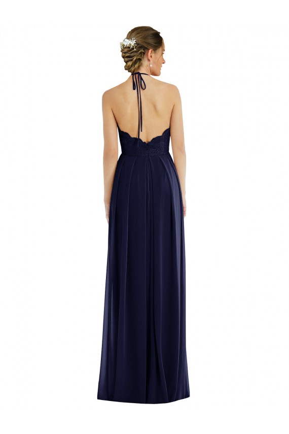 Erschwingliche Dunkelmarine A-Linien Neckholder Chiffon Lange Brautjungfernkleider