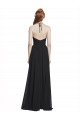 Erschwingliche Dunkelmarine A-Linien Neckholder V-Ausschnitt Chiffon Lange Brautjungfernkleider