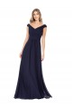 Erschwingliche Dunkelmarine A-Linien Off-Schulter Chiffon Lange Brautjungfernkleider