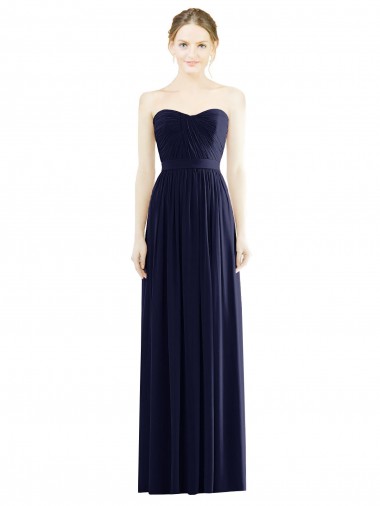 Erschwingliche Dunkelmarine A-Linien Trägerlos Chiffon Lange Formale Brautjungfernkleider / Abendkleider