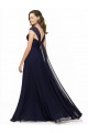 Erschwingliche Dunkelmarine A-Linien V-Ausschnitt Chiffon Lange Brautjungfernkleider
