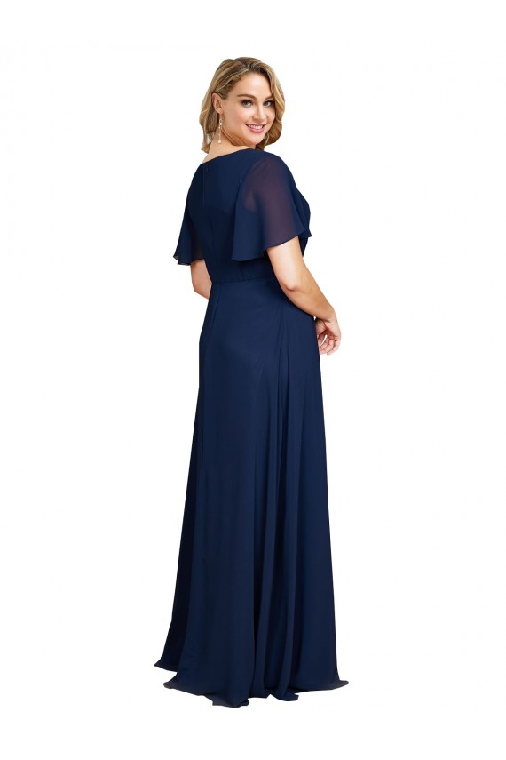 Erschwingliche Dunkelmarine A-Linien V-Ausschnitt Chiffon Lange Formale Brautjungfernkleider / Abendkleider / Abiballkleider