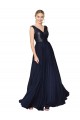 Erschwingliche Dunkelmarine A-Linien V-Ausschnitt Chiffon Paillette Lange Brautjungfernkleider / Abiballkleider