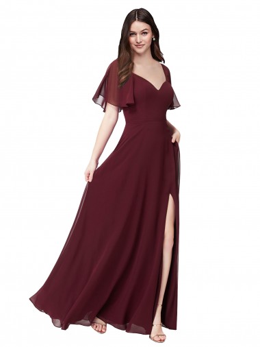 Erschwingliche Dunkler Burgunder A-Linien Chiffon Lange Brautjungfernkleider
