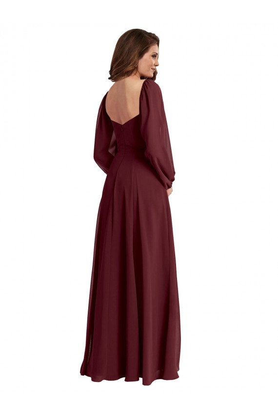 Erschwingliche Dunkler Burgunder A-Linien Quadrat Ausschnitt Chiffon Lange Brautjungfernkleider
