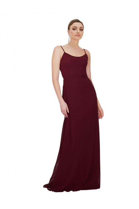 Erschwingliche Dunkler Burgunder A-Linien Scoop Chiffon Lange Brautjungfernkleider