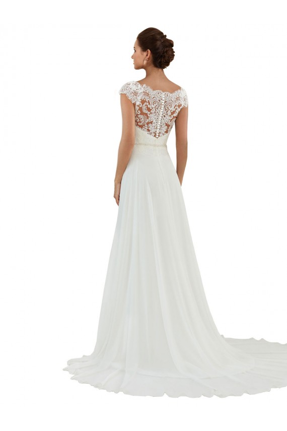 Erschwingliche Elfenbein A-Linien Kapelle-schleppe Chiffon Klassisch Brautkleider