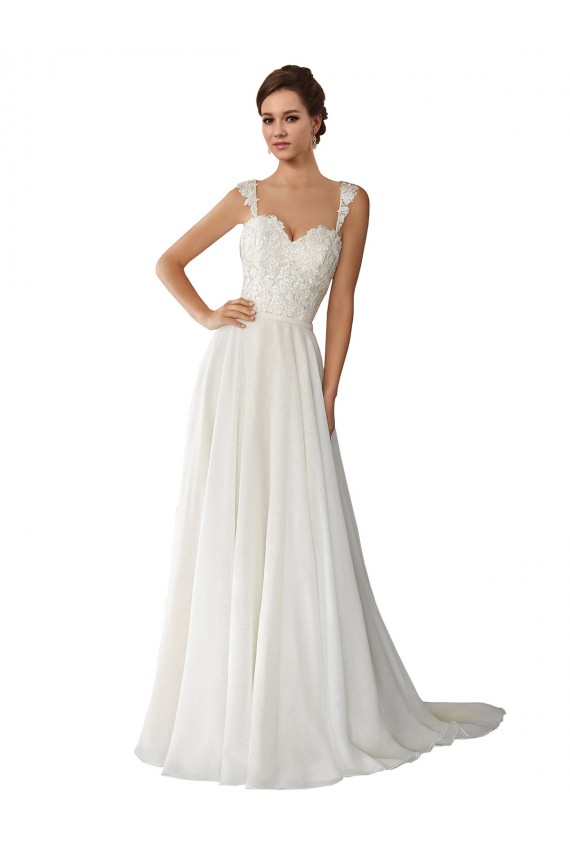 Erschwingliche Elfenbein A-Linien Kapelle-schleppe Chiffon Spitze Brautkleider