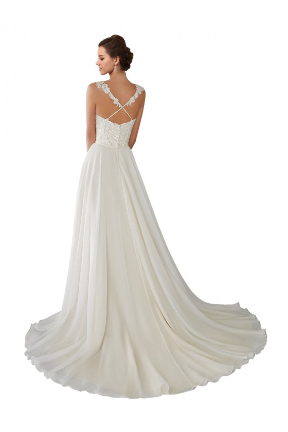 Erschwingliche Elfenbein A-Linien Kapelle-schleppe Chiffon Spitze Brautkleider