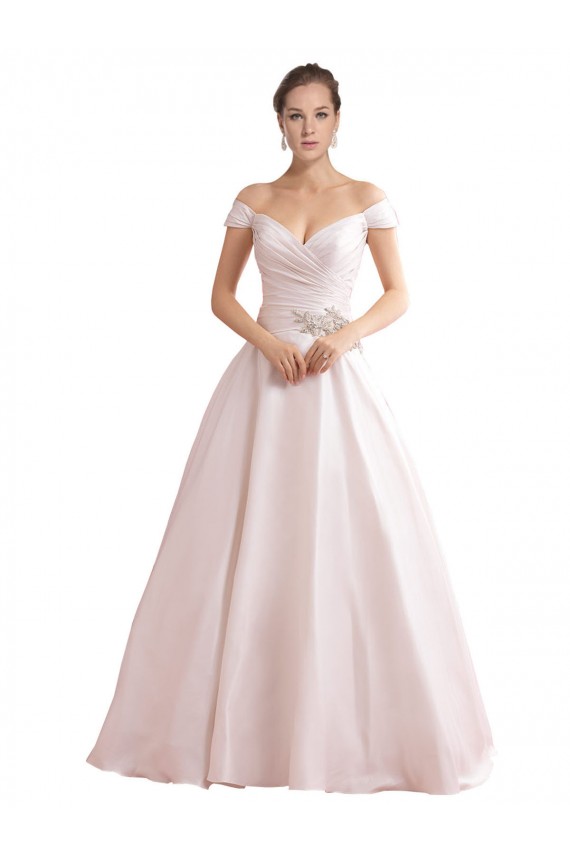 Erschwingliche Elfenbein A-Linien Off-Schulter Kapelle-schleppe Satin Brautkleider