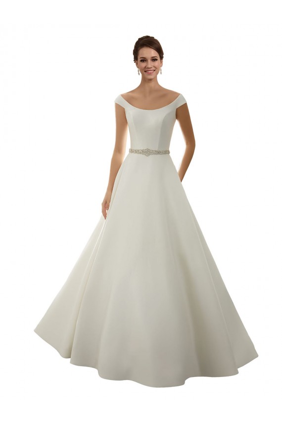 Erschwingliche Elfenbein A-Linien Off-Schulter Kapelle-schleppe Satin Klassisch Brautkleider
