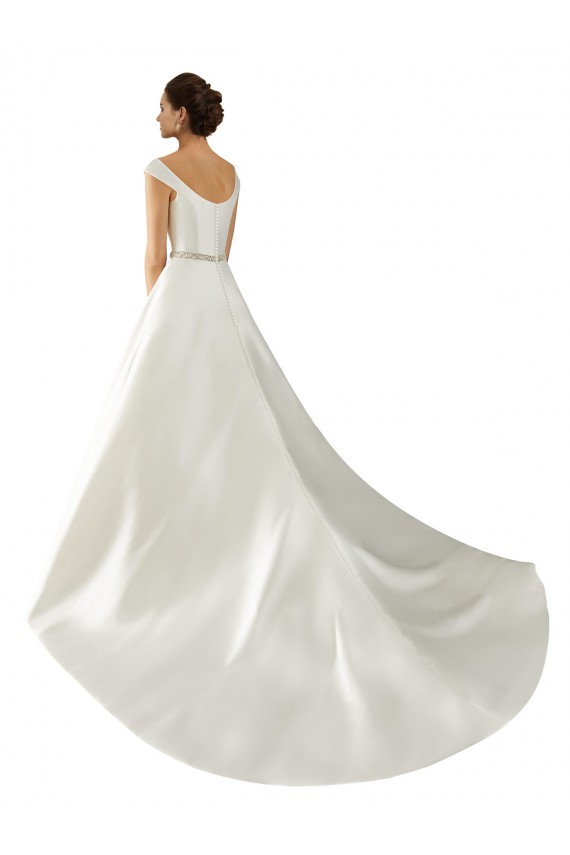 Erschwingliche Elfenbein A-Linien Off-Schulter Kapelle-schleppe Satin Klassisch Brautkleider